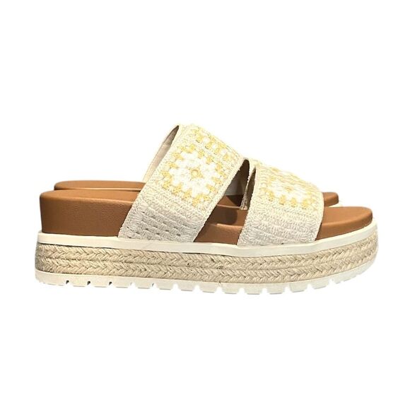 Altar’d State Crochet Beige Woven Platform Sandals 7M Summer Spring Sundress - Picture 1 of 12